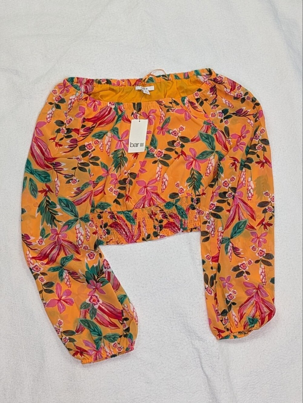 NWT Bar III Crop Top Long Sleeve Womens Large Tropical Floral New with tags